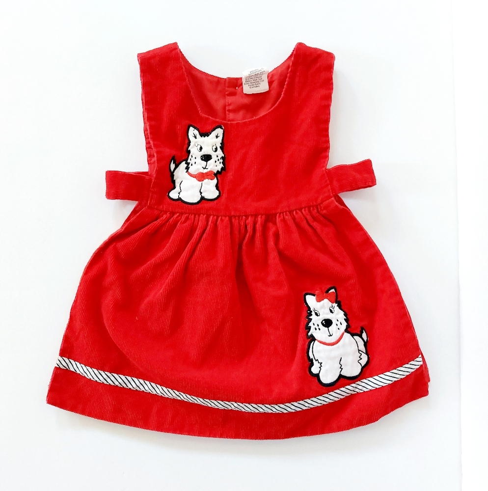 80s Scotty Dog Red Corduroy Pinafore‎ Dress size 2T 100% cotton